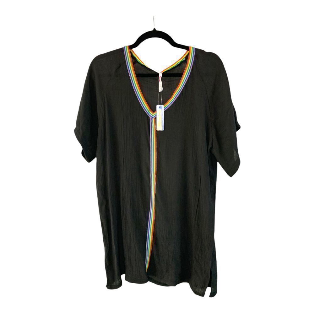 Nimes Cote d’ Azure NWT Lightweight Short Sleeve Top with Rainbow Trim XL